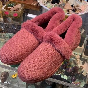 Skechers sparkle lite memory foam house slippers furry new QVC pink